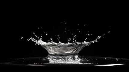 Poster - Captivating slow-motion capture of a water drop splashing on the surface in dark surroundings