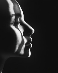 Aufkleber - A profile view of a person with striking features captured in dramatic lighting and shadows against a dark background