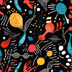 Poster - Abstract molecular pattern showcasing colorful designs on a black background, perfect for modern art and design applications