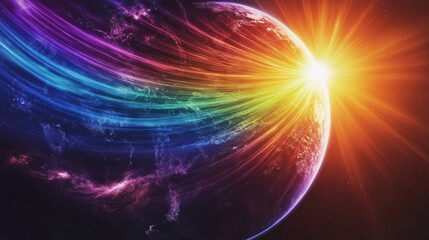 Poster - A vibrant view of Earth's magnetic field interacting with solar winds in a futuristic setting
