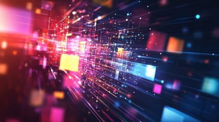 Leinwandbilder - Futuristic abstract background with vibrant colors and floating geometric shapes creating a sense of movement and depth