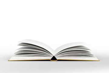 Fototapete - Opened book with pages flipping, isolated on a clean white background. Minimalist design concept for reading, education, and literature. 3D Rendering