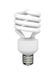 Poster - Closeup view of a compact fluorescent light bulb in a coiled design. Isolated on a white background, clean and minimal. Energy efficiency concept. 3D Rendering