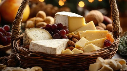 Poster - A delightful cheese board arrangement with assorted cheeses, fruits, nuts, and crackers for a cozy gathering