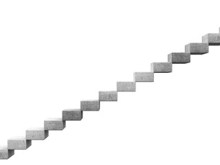 Poster - Concrete staircase with cube-shaped steps aligned diagonally, isolated on a white background. 3D Rendering. Concept of elevation, progress, or growth