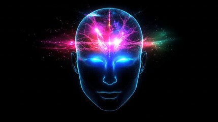 Poster - A head with a glowing brain and a blue eye