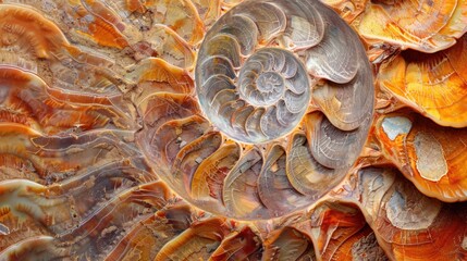 Wall Mural - Abstract art piece featuring a nautilus shell, with a focus on its fibonacci spiral. The shell's natural beauty is a stunning focal point in this art piece.