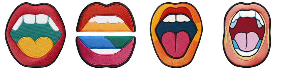 Poster - Set of Four different mouths with different colors and designs isolated on transparent or white background, png