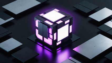 Poster - Abstract technology advanced digital purple cube
