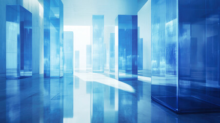 Wall Mural - abstract fantasy architecture with transparent glass and blue elements
