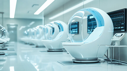 Poster - A row of advanced technology white chairs in a high tech room