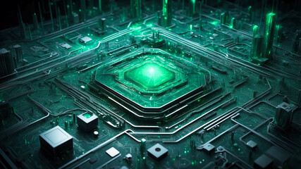 Poster - A pulsating mosaic of green data technology, digital high tech concept