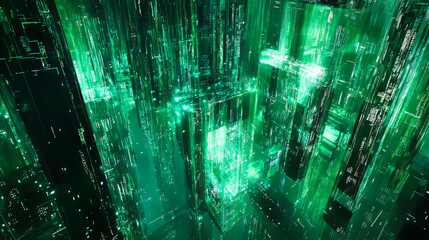 Poster - A pulsating mosaic of green data technology, digital high tech concept