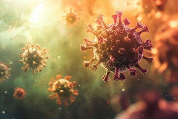Poster - Biological illustrations of virus particles in a colorful abstract background