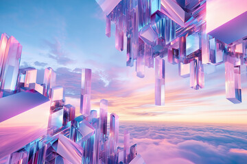 Wall Mural - purple crystal silhouette of abstract city skyline 