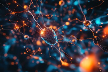 Poster - Visual representation of neurons connecting in a vibrant neural network