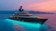© Creative Workflow. - Luxurious yacht illuminated at sunset on calm waters.