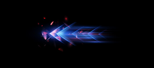 Poster - Light effect of technological high-speed movement of the arrow of light speed bright glow on transparent background. Dynamic movement of the arrow of energy of light of high speed.