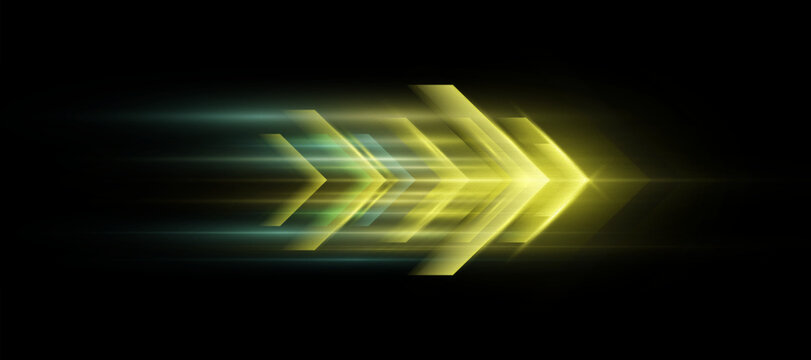 Light effect of technological high-speed movement of the arrow of light speed bright glow on transparent background. Dynamic movement of the arrow of energy of light of high speed.