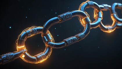 Bright yellow and blue binary code illustrating a reflective blockchain digital connection