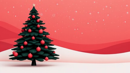 Wall Mural - a festive christmas tree against a pink background.