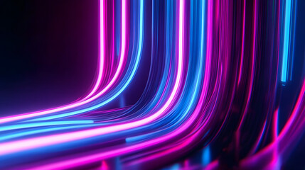 Wall Mural - cycled 3d animation, abstract background with pink blue neon lines