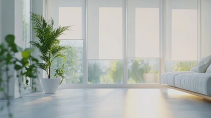 Poster - A white room with a large window and a potted plant