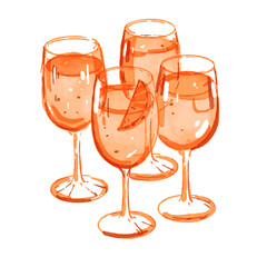 Wall Mural - Aperol spritz orange illustration, vector hand drawn watercolor tropical alcoholic cocktail sketch. Holiday summer refreshment drinks beach bar citrus lemonade glass menu design. Aperol spritz clipart