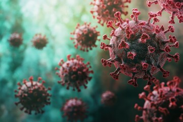 Poster - Illustration of coronavirus particles in a microscopic view depicting the pandemic