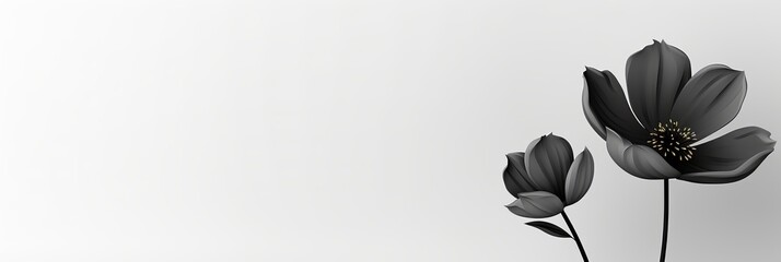 Poster - Elegant black and white floral design contrasting against a minimalist background. Generative AI