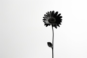 Poster - Black flower silhouette standing tall against a minimalist white background. Generative AI
