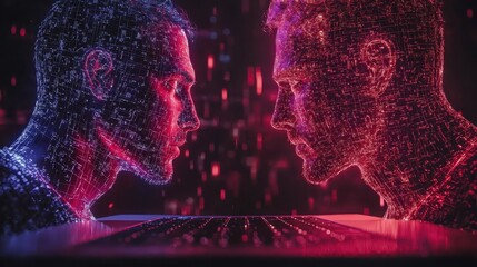Poster - Digital duel hackers clash in a cybernetic arena virtual battlefield futuristic perspective symbolic representation of cyber warfare