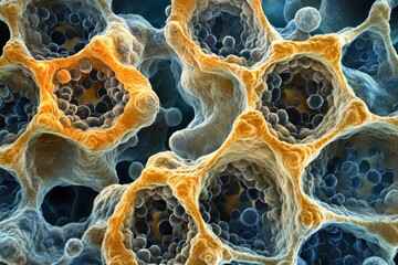 Poster - Colorful microscopic view of cells shows intricate structures and patterns