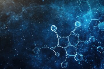 Poster - Molecular structures illuminated in a blue cosmic background at night