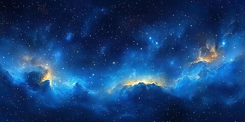 Wall Mural - blue gradient watercolor Starry sky background, dark blue Watercolor galaxy background with stars and nebulae, Blue watercolor space ,banner	
