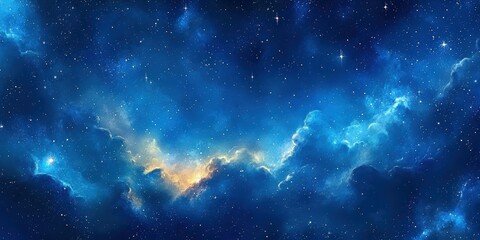 Wall Mural - blue gradient watercolor Starry sky background, dark blue Watercolor galaxy background with stars and nebulae, Blue watercolor space ,banner	

