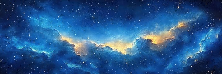 Wall Mural - blue gradient watercolor Starry sky background, dark blue Watercolor galaxy background with stars and nebulae, Blue watercolor space ,banner	
