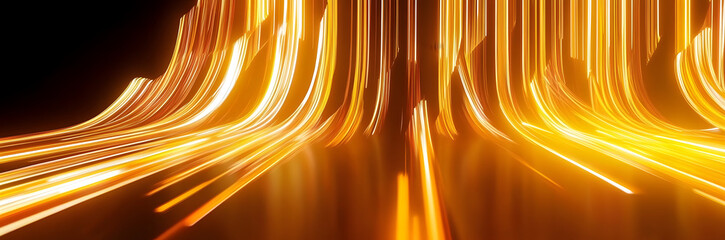 Wall Mural - 3d render. abstract background of yellow neon lines ascending. modern digital wallpaper. streaming p