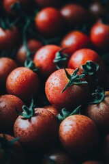 Wall Mural - Fresh red tomatoes displayed at a market highlighting their vibrant color and smooth texture