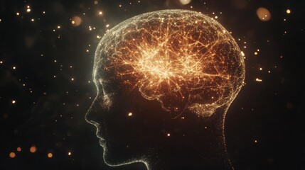 Poster - A brain with a lot of neurons and a lot of light shining on it