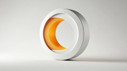 Fototapete - A modern, abstract sculpture featuring a circular design with a white exterior and orange interior.