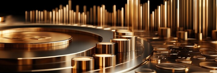Poster - A close-up view of golden coins and bars, symbolizing cryptocurrency and wealth.