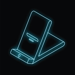 Poster - Neon smartphone standing on a wireless charger, showing its charging port