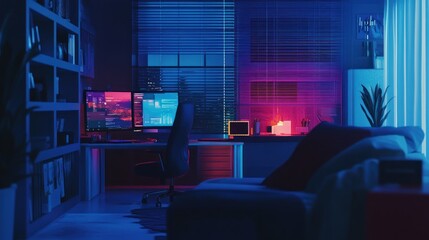 Poster - Neon Blue & Pink Room Setup