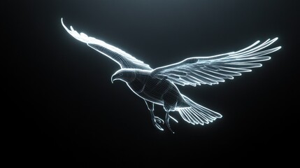 Poster - A translucent, wireframe representation of a bird in flight against a dark background.