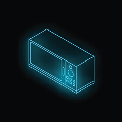 Poster - blue neon microwave oven glowing on a black background, a modern take on a kitchen essential