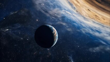 Wall Mural - slowly rotating planets with a volumetric cosmic background filled with stardust and galactic cluste