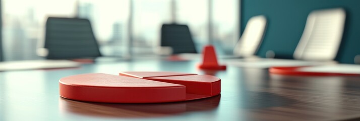 Aufkleber - A red pie chart piece on a conference table, suggesting business discussions or presentations.
