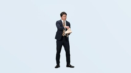 Leinwandbilder - 電話、通話、ダンス、踊る、ビジネスパーソン、ビジネスマン、営業、オフィス、全身、切り抜き、コピースペース、男性、日本人、仕事、セールス、問い合わせ、苦情、クレーム、殺到、忙しい、窓口、受付、固定電話、ビジネスフォン、ビジネス、挨拶、働く、スーツ、元気、ノリノリ、慌てる、ダンサー、踊り、ビジネスシーン、経営、笑顔、振り付け、コールセンター、スタッフ、オペレーター、会社員、サラリーマン、注文、質問、応