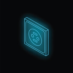 Poster - Neon blue isometric electrical outlet glowing on black background